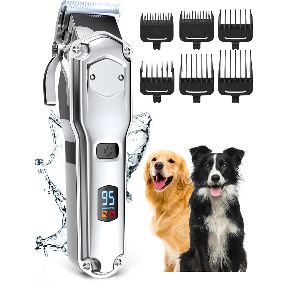 

Dog Clippers for Grooming for Thick Heavy Coats/Low Noise Rechargeable Cordless Pet Shaver with Stainless Steel Blade