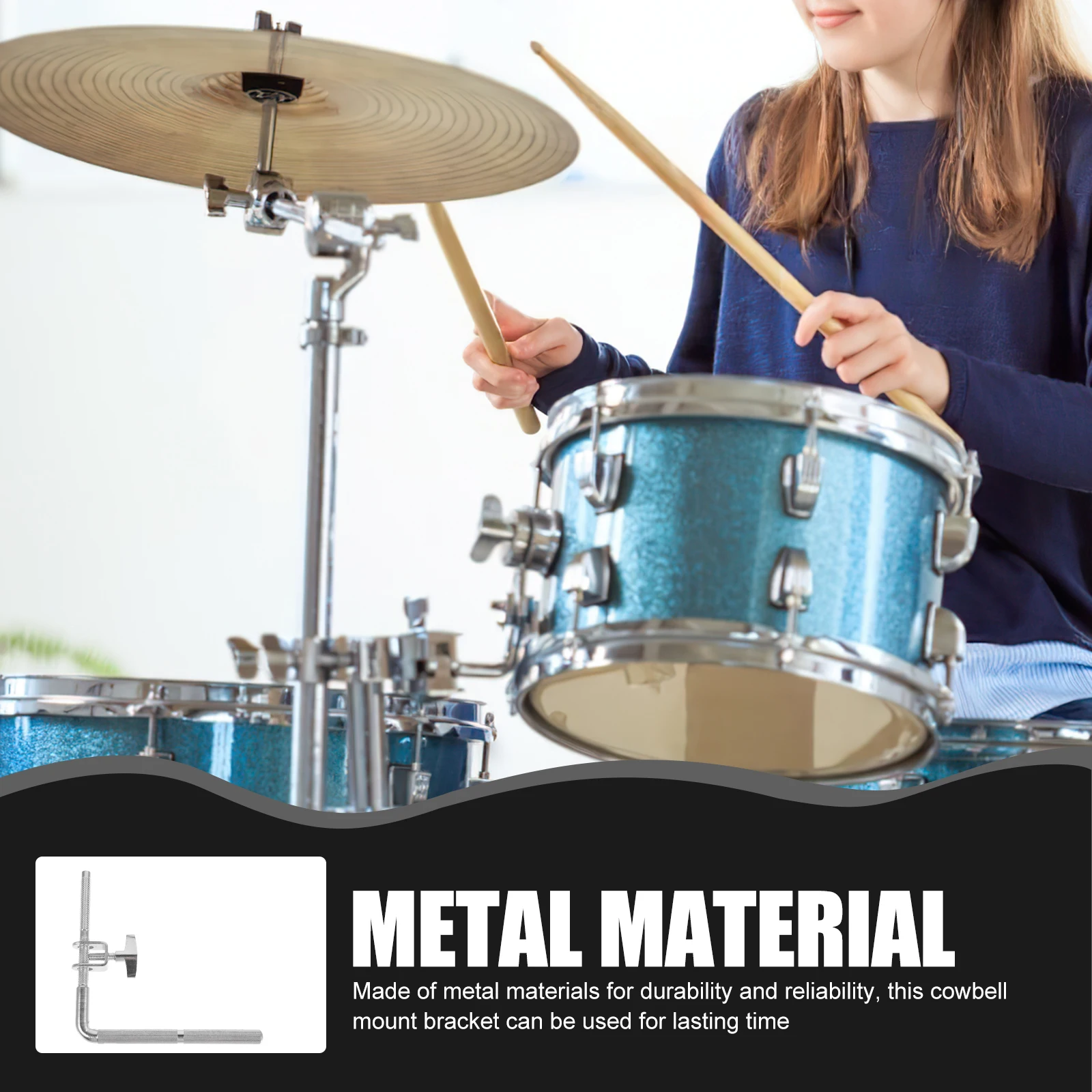

Cowbell Holder for Drum Stand Percussion Mounting Bracket Fixed Lock Fixing Clamp Silver Metal