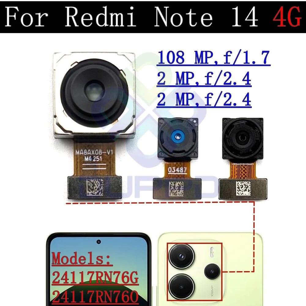 Front And Rear Camera For Xiaomi Redmi Note14 Note 14 4G Back Facing Main Camera Module Flex Cable Replacement Spare Parts