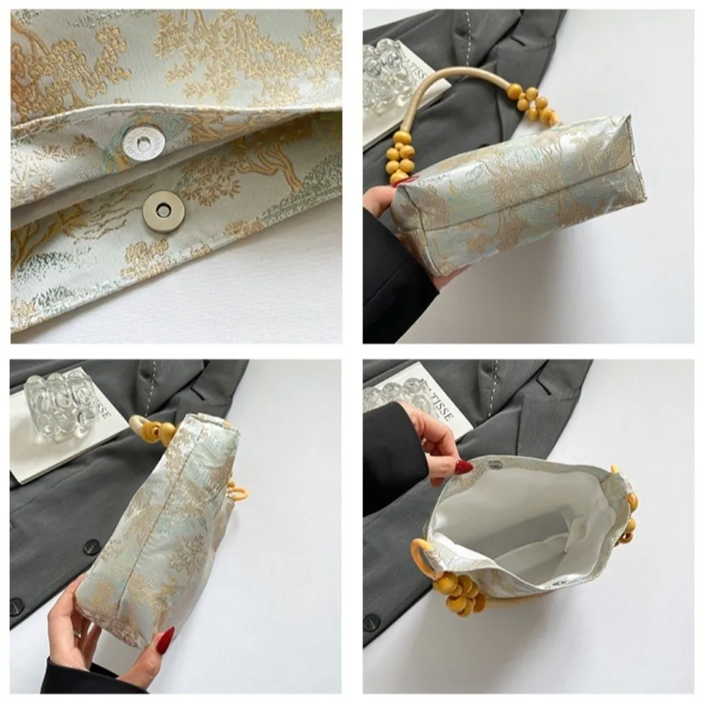 

Casual Large Capacity Chinese Style Handbag Bead Sweet Embroidery Shoulder Bag Butterfly French Retro Underarm Bag Streetwear