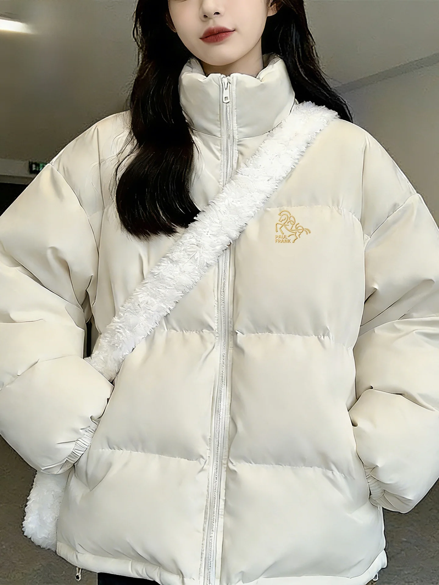 

Зимняя теплая хлопковая куртка с воротником-стойкой, модное женское пальто с принтом и утолщенной полиэстеровой подкладкой