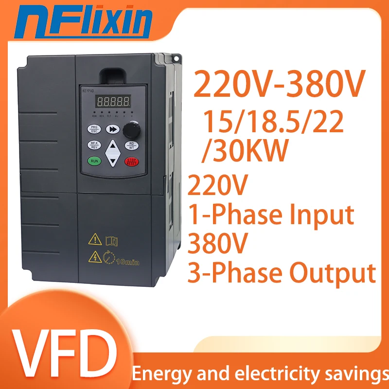 

15/18.5/22/30KW Inverter 220V to 380V 1Phase Input to 3Phase Output Frequency Converter Adjustable Speed VFD For air compressor