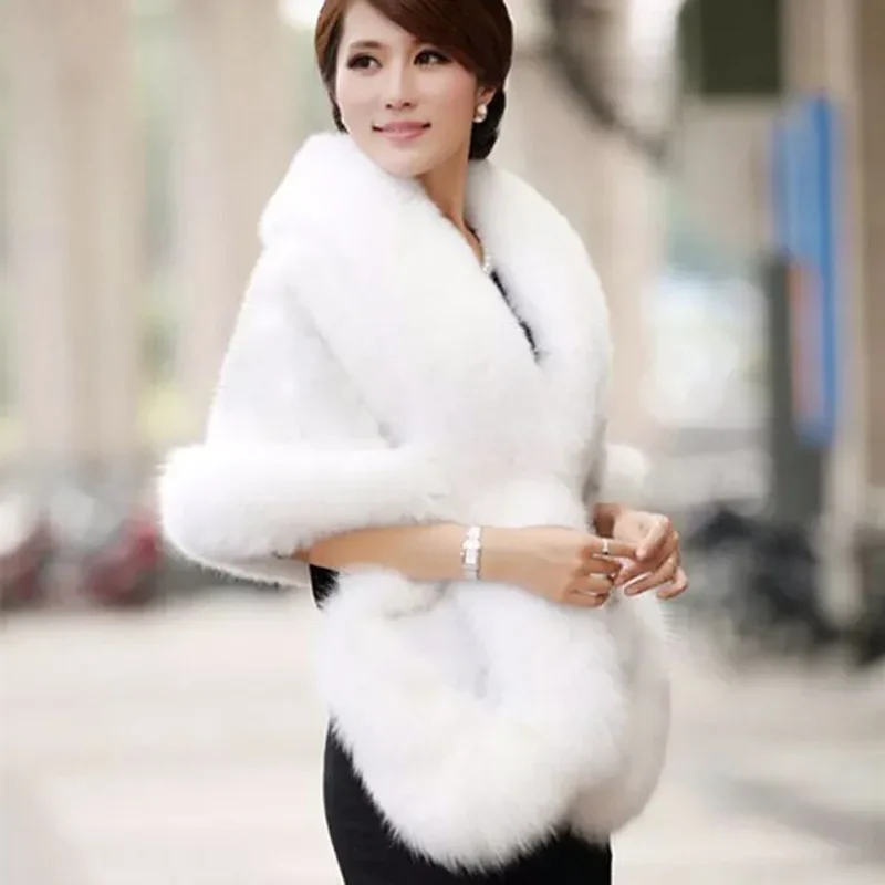 Women Fashion Faux Fur Shawl New Solid Colors Furry Cloak Elegant Autumn Winter Bride\'s Clothing Chic Warm Shawl All-Match Cloak