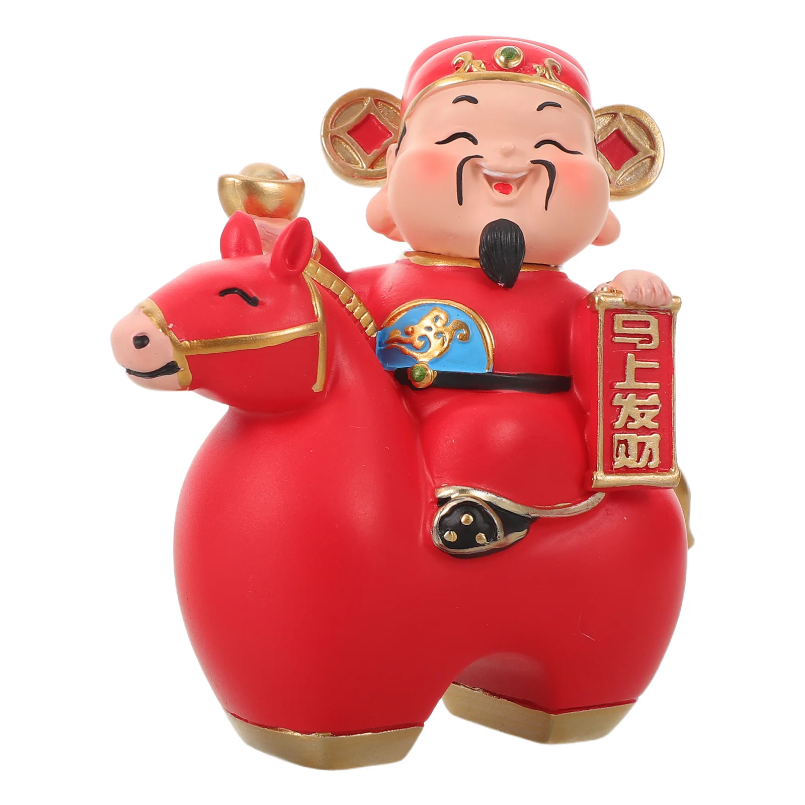 

Resin Feng Shui Cai Shen Statue Year of The Horse God of Wealth Riding Horse Lucky Statue Home Office Prosperity Decoration