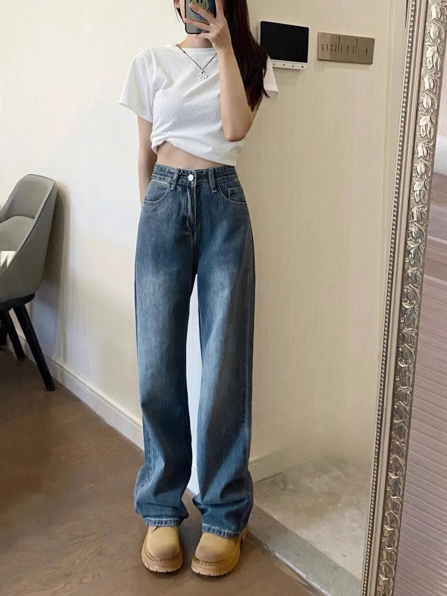 

Широкие джинсы с высокой талией в американском стиле ретро, утягивающие свободные брюки в стиле ретро, брюки небольшого размера, длинные брюки