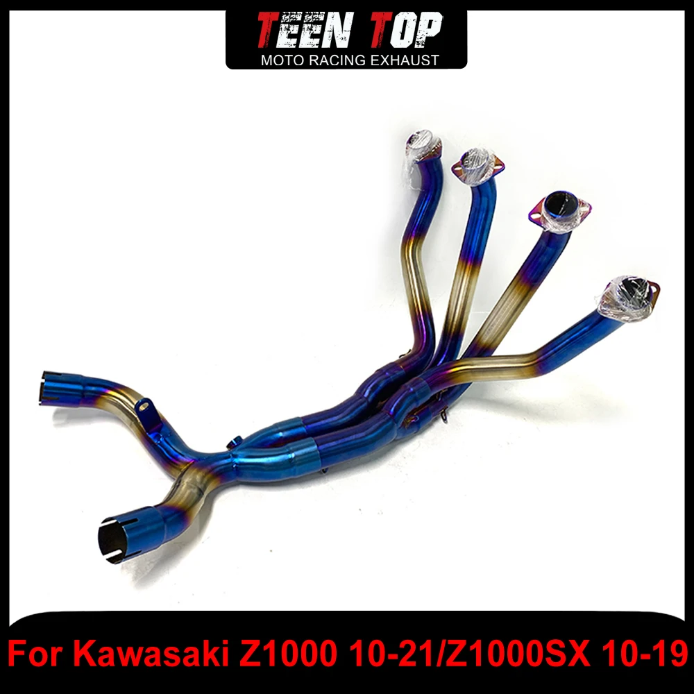Tubo de conexión frontal de escape de motocicleta azul de acero inoxidable para Kawasaki Z1000 Z1000SX tubo de conexión de codo de escape Z1000 2010-2021