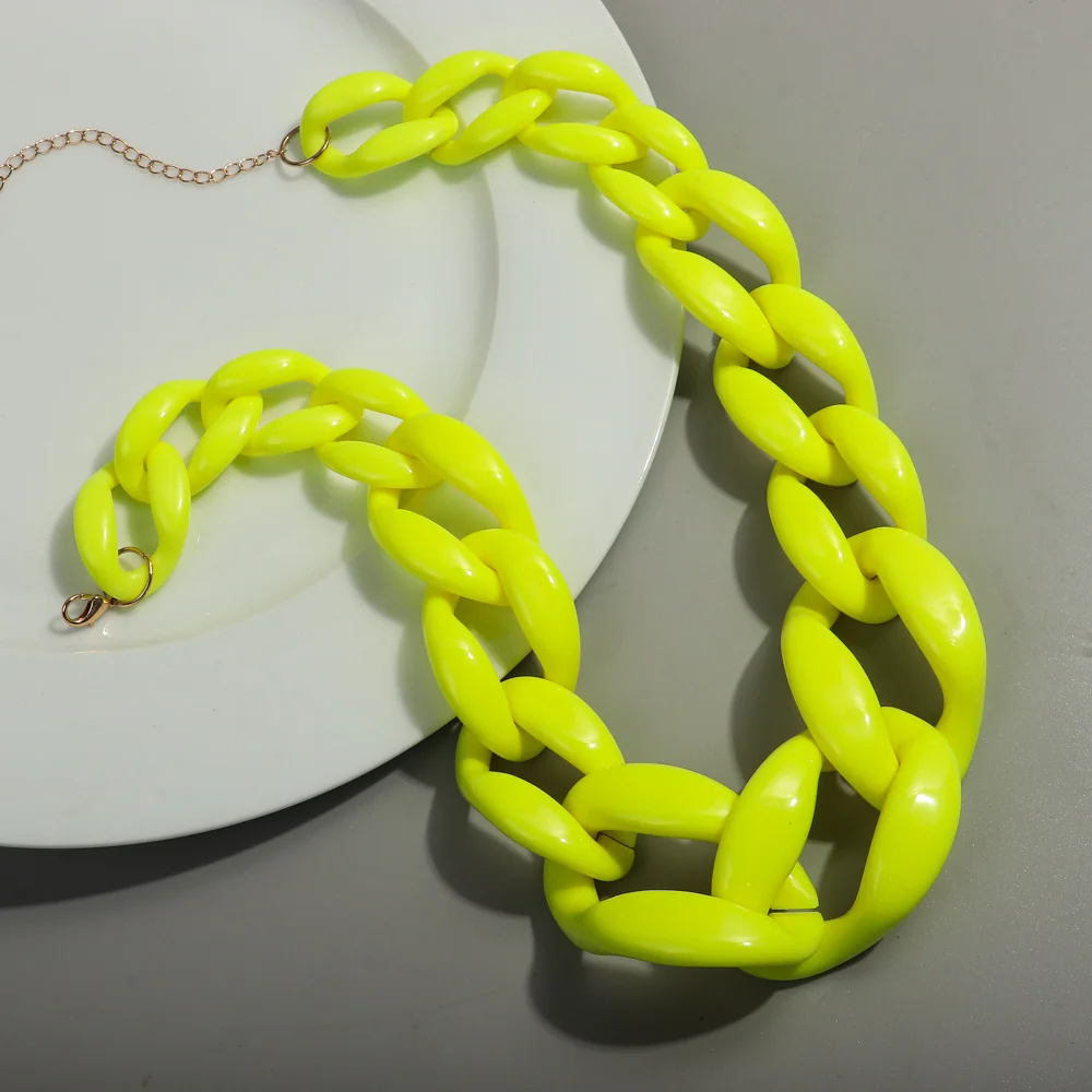 FishSheep oświadczenie akrylowy żółty masywny łańcuch naszyjnik dla kobiet Unisex moda żywica duży Choker naszyjnik biżuteria prezenty na przyjęcia