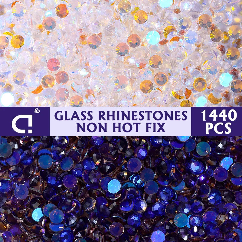 

DUCRYSTAL 1440Pcs/Pack Crystal Stone Non Hot Fix Flatback Aurora Glass Rhinestone For Nail Art&Craft Clothing Decorations