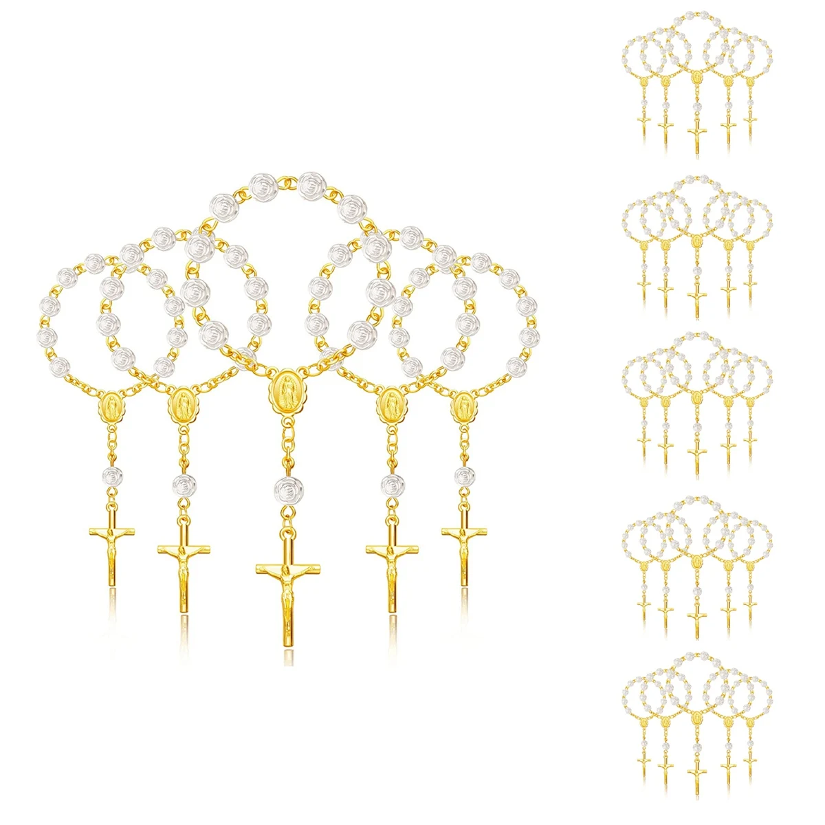 ลูกประคำอะคริลิค tasbih Rosario ลูกประคำขนาดเล็ก30ชิ้นพร้อมไม้กางเขนสำหรับของขวัญปาร์ตี้ศีลมหาสนิทครั้งแรก