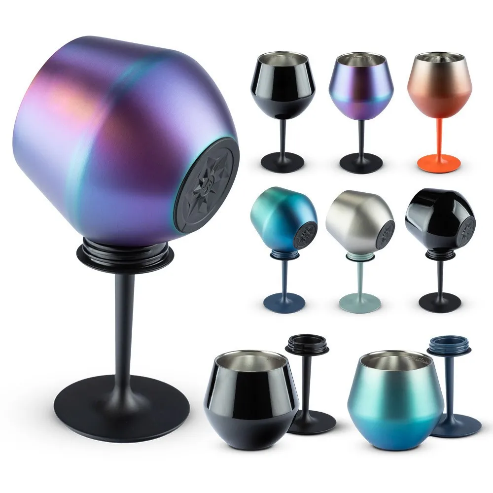 Copa de vino de acero inoxidable de 14oz, Base de silicona desmontable, taza aislada de doble capa para bebidas frías y calientes, taza con tallo en forma de huevo