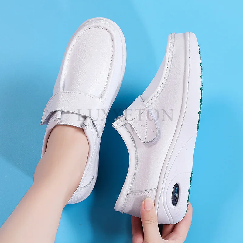 Genuine Leather Air Cushion Soft Soled Nurse Shoes Women Autumn and Winter Thick Soled Work Shoes Comfortable Medical Shoe