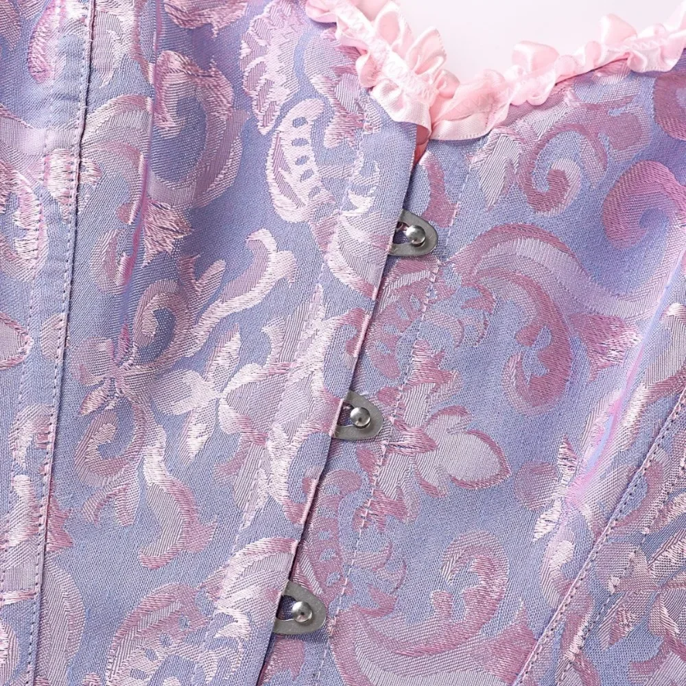 المرأة القوطية الدانتيل يصل مشد البنطال القصير الجاكار overالصدر بوستير الفيكتوري مثير الأزهار الملابس الداخلية الباسك زي #4