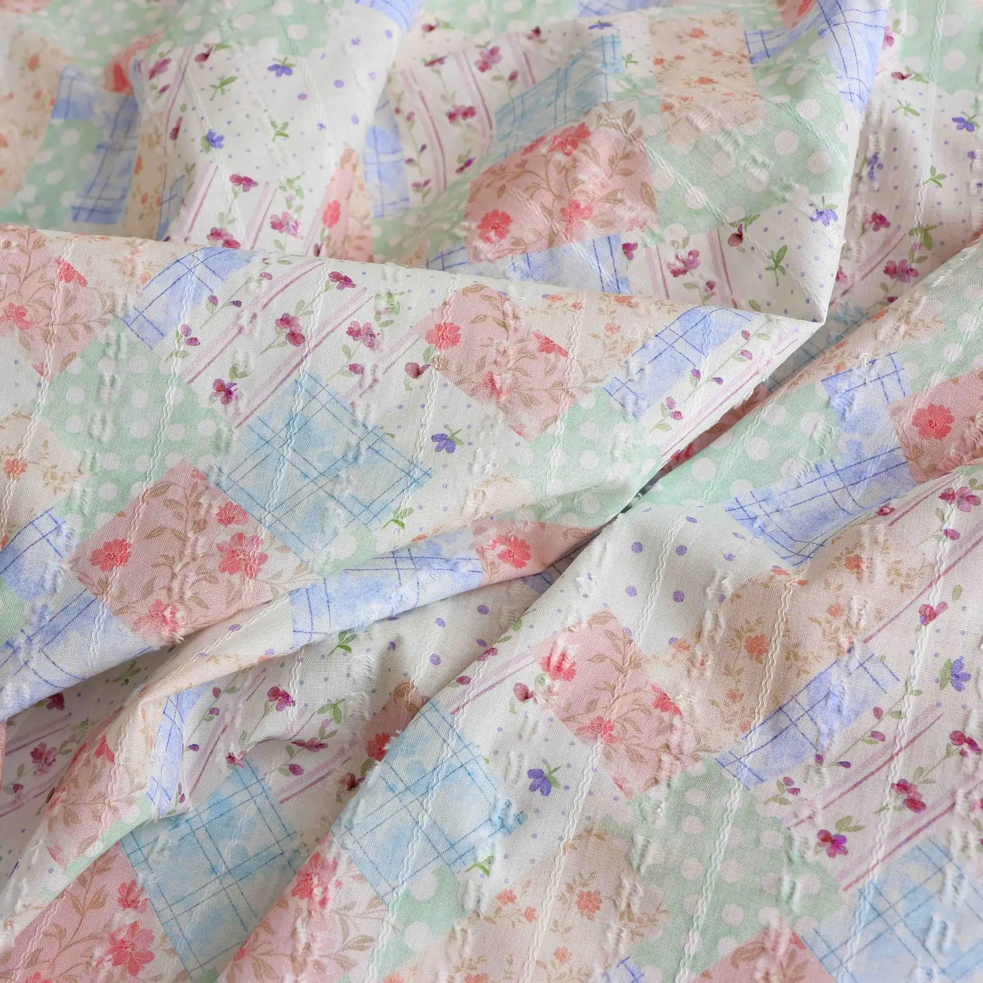 145x50cm Ethnischer Stil Kleines Blumenmuster 100% Baumwolle Gestreifter Jacquard-Stoff für Kinderkleidung Vorhänge Heim-DIY Nähen Handwerk – Detail 3