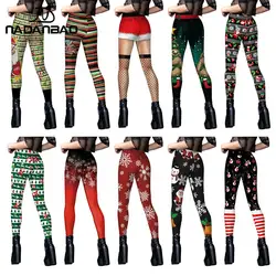 Nadanbao Leggings da donna allenamento in esecuzione pantaloni da palestra elastico Casual natale stampa digitale collant pantaloni a vita media Leggings sottili