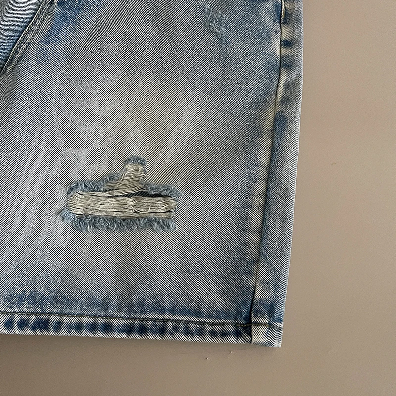 Short en jean Vintage pour femmes, taille haute, trous, droit, bleu, pantalon court, polyvalent, pour les déplacements, jambes larges, été