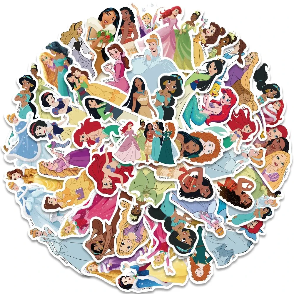 ملصقات أميرات ديزني للأطفال ، الثلج الأبيض ، أريل ، بيل ، ياسمين ، أميرة ، شارات جرافيتي ، لابتوب ، أمتعة ، ملصق لوح تزلج ، 10 * ، 30 * ، 50 *