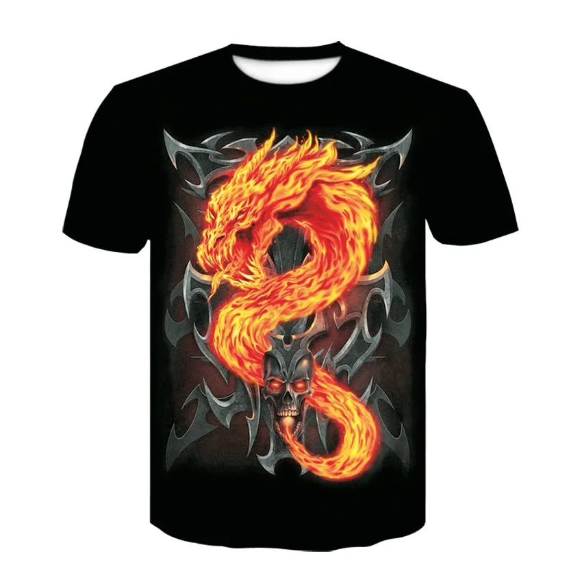 Summer Skull Art Pattern Quick-Dry Men\'s T-shirt Hip Hop 3D Print Personality Neck Short Sleeve Fashion Clothes