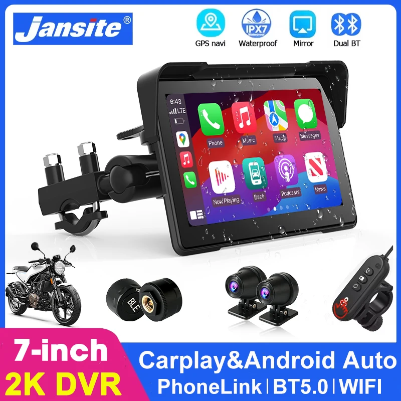 

Портативный 7-дюймовый мотоциклетный навигационный GPS, беспроводной CarPlay, Android, автоматическая поддержка, камера 2K, мотомонитор, TPMS, IPX7, водонепроницаемый