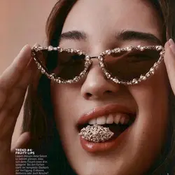 Triangle cat eye diamond encrusted metal sunglasses 2024 new ladies ins premium feel sunglasses fashion party stage sunglasses
