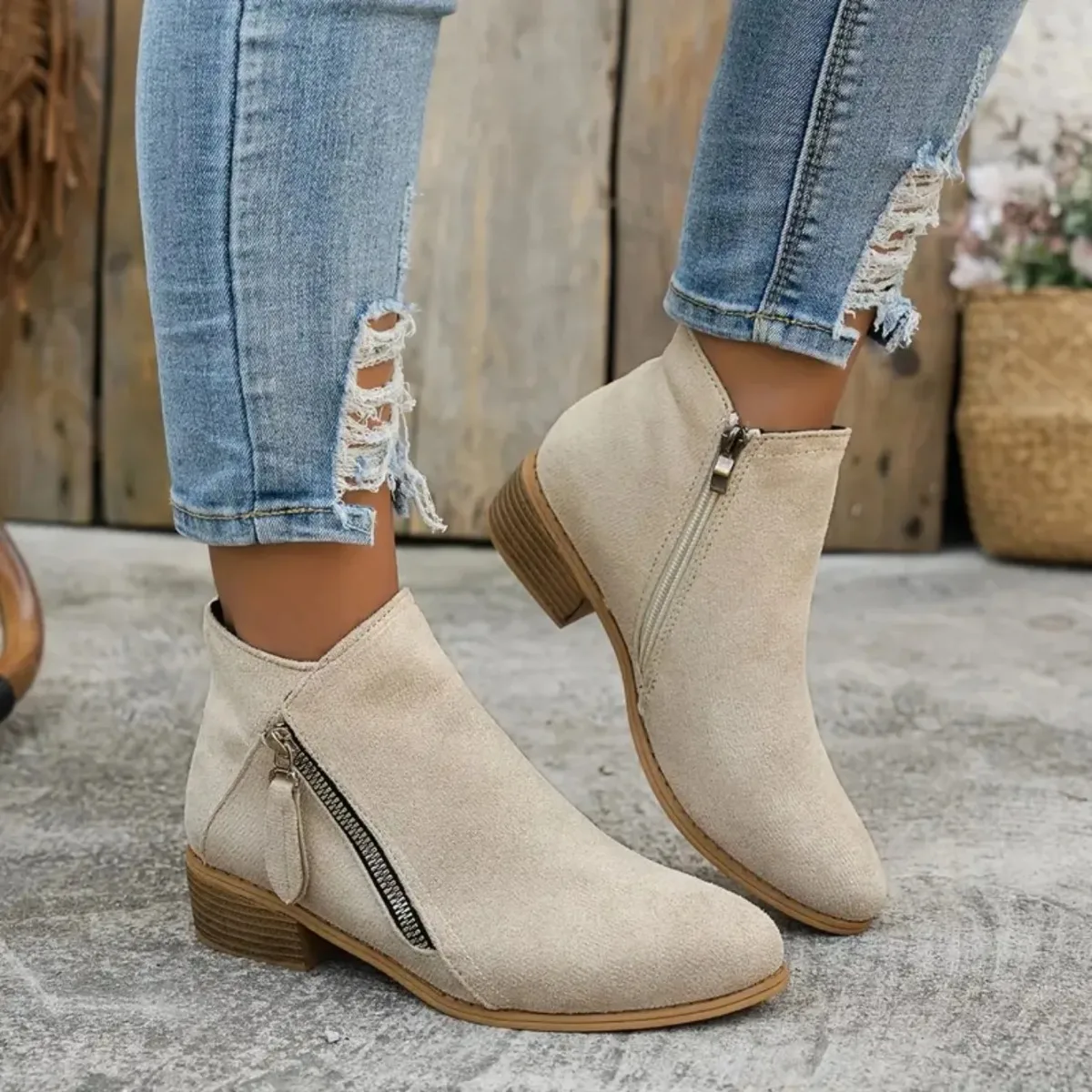 Damenstiefel Herbst/Winter Seitliche Knöchelstiefel für Damen mit niedrigem Absatz und niedrigem Schaft im College-Stil für Studentinnen, bequeme Outdoor-Schuhe. – Detail 2