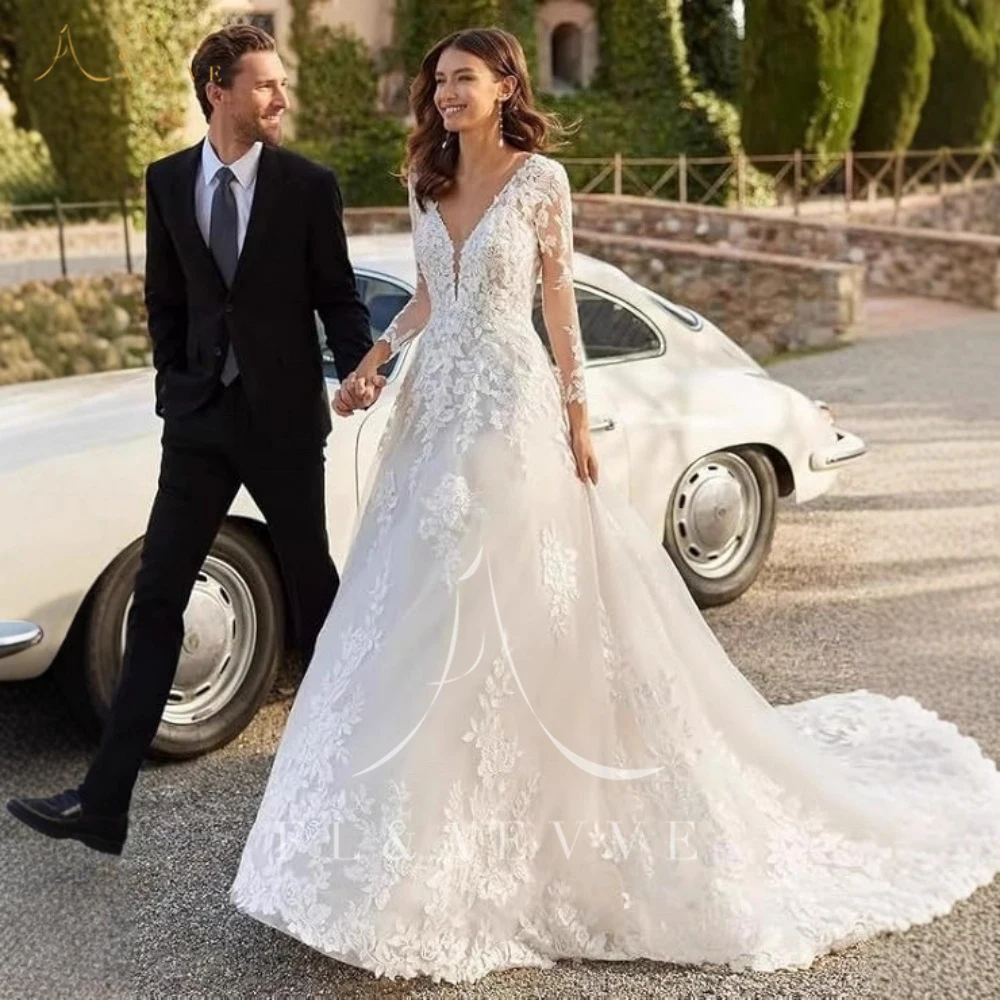 FL&AEVVE ディープ V ネック レース ウェディング ドレス エレガント A ライン ブライダル ガウン カスタマイズされたフォーマル パーティー ローブ 花嫁用