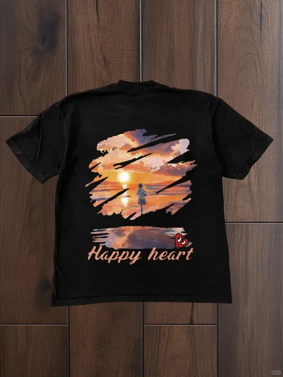 

Fresh and Minimalist T-shirt Personalized Printing Summer Men's Women's Large-size T-shirt Short-sleeved Dating Versatile Model