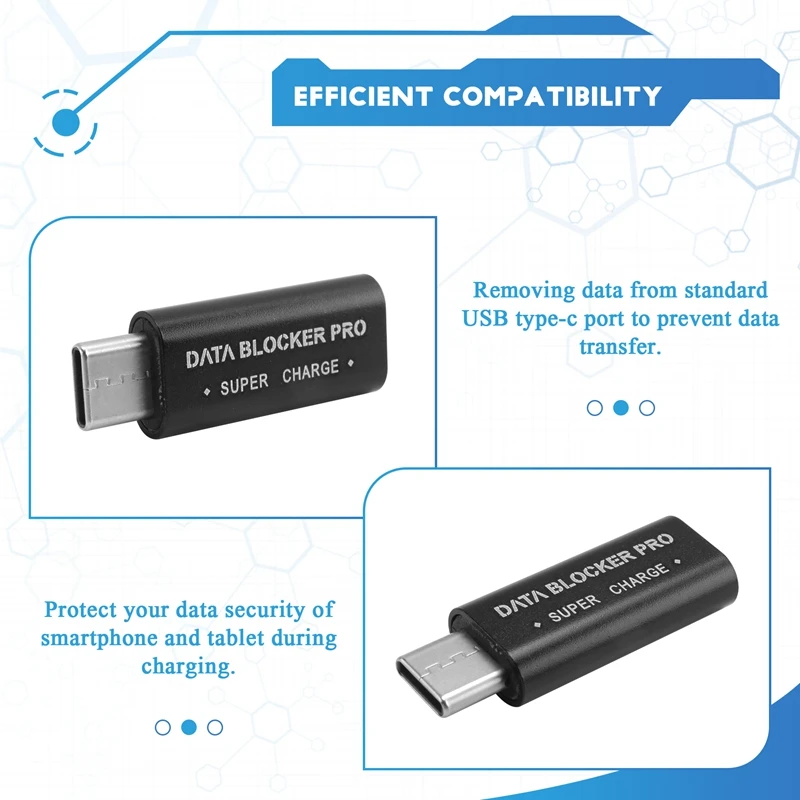 Блокировщик данных 2 шт. USB Type-C Блокировщик данных Адаптер USB-C для сока Поддержка быстрой зарядки (50 В/5 А) Стоп из кражи данных (черный)