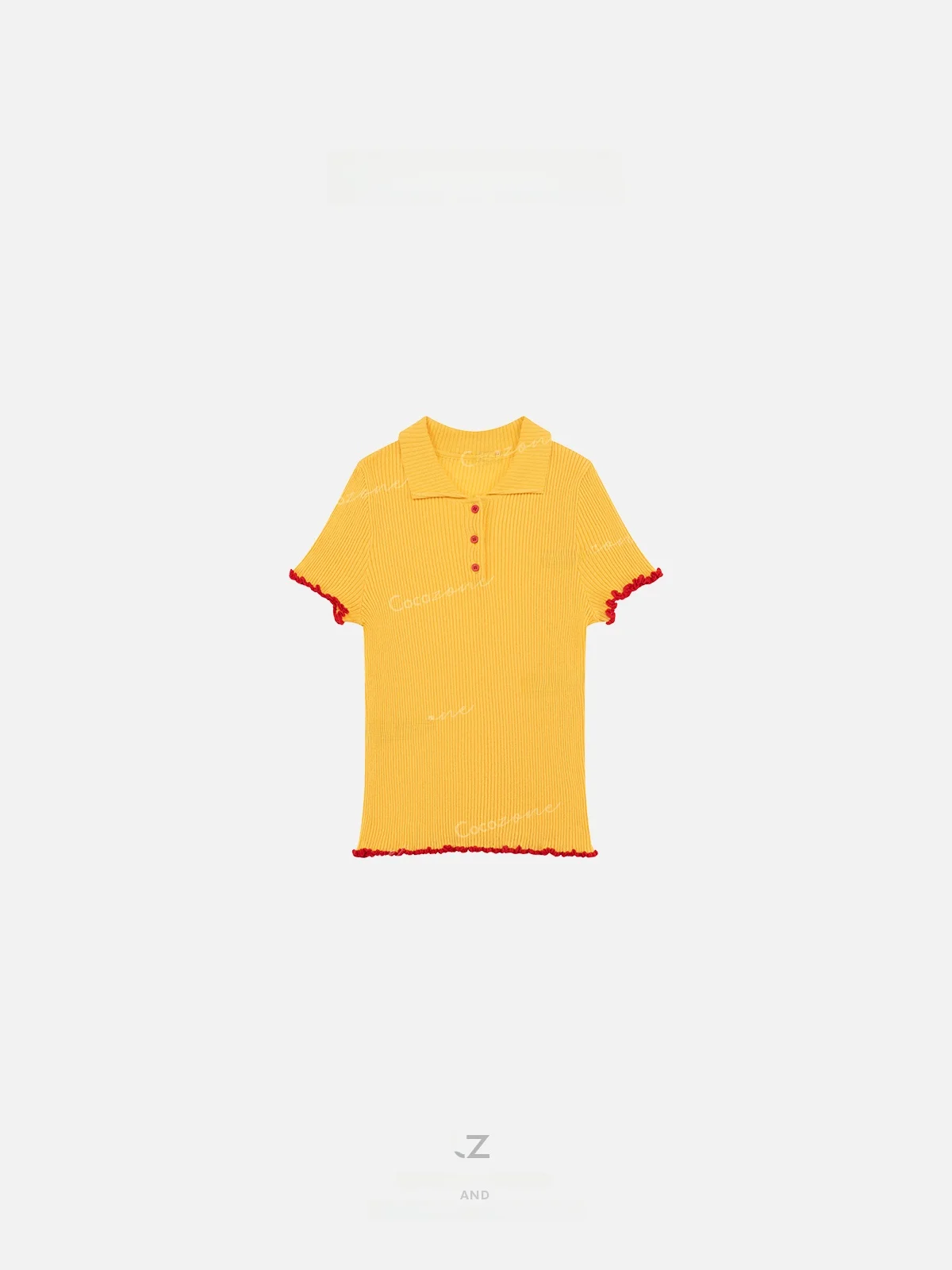 

Fashionable Knitted Short Sleeve T-Shirt with Ruffle Sleeves And Collar by ZONE Casual Style Pure Color Spring Wear for ...