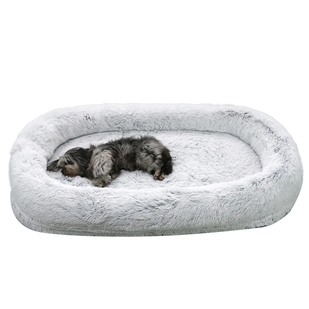 185x120x30cm/165x100x25cm Long Plush Big Dog Bed also as Human Sofa Popular Large One-person Sofa Adult Elliptical Pet Bed Nest