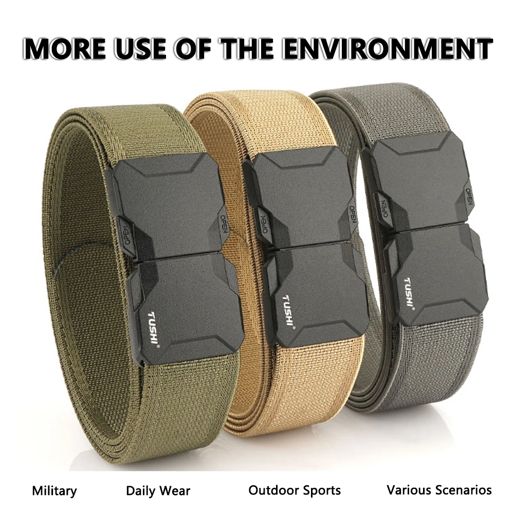 TUSHI New Metal Automatic Buckle Nylon Tactical Belts For Men Adjustable Trousers Waistband Outdoor 3.8cm Sports Belt Quick Dry