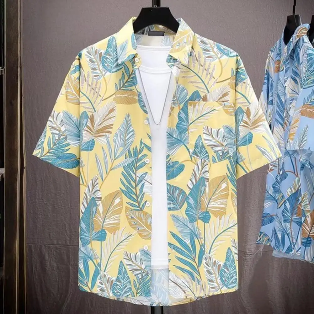 Hawaii Men Shirt Tropical Leaf Print Men's Shirt with Quick Dry Technology Breathable Fabric for Vacation Beach Style Hawaiian