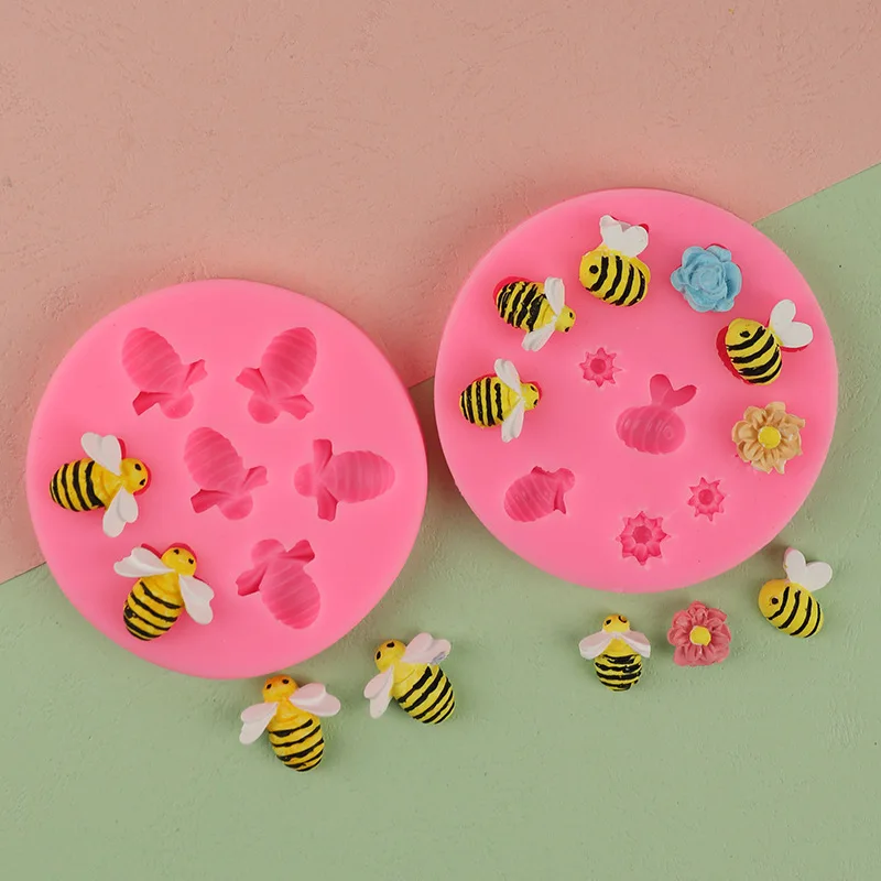 2 Little Bees, Flowers, Cake Decoration Molds, Fondant Chocolate Liquid Silicone Mold 17-467