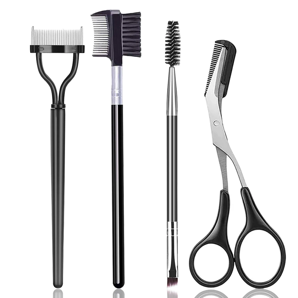 vvocci Professioneller Kamm, 3/5-teilig, Wimpern-Separator, Augenbrauenbürsten-Set, Augen-Make-up-Werkzeuge mit Augenbrauentrimmer-Schere für Frauen