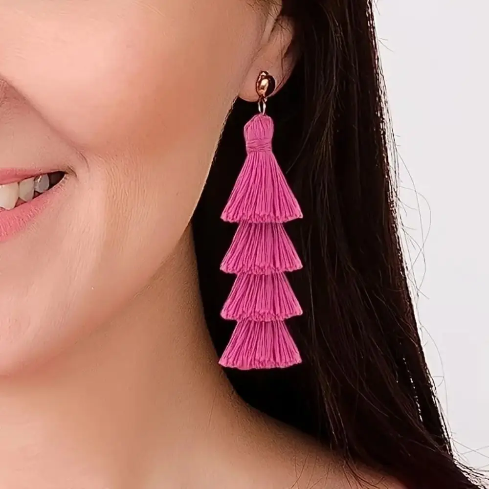 Exquisite Pink Dangle Hoop Earrings BOHO Bohemian Style Long Drop Earrings Love Pendant Star Dangle Drop Earrings Female