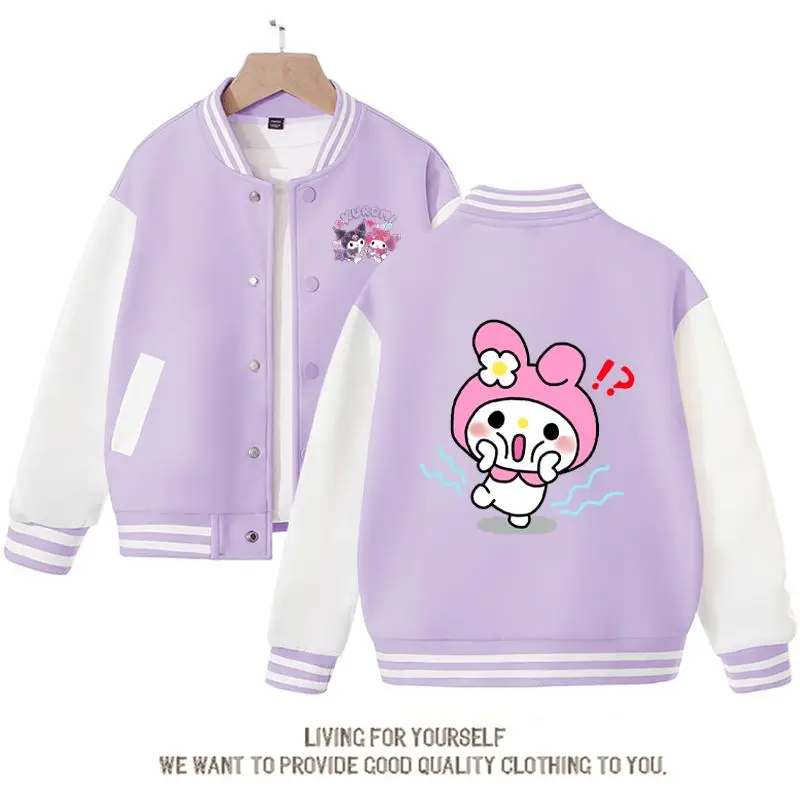 Sanrio Cute Cartoon My Melody Printing Jackets Coat Kawaii Anime New Trend Baseball Uniform Couple Casual Loose Jacket Top Gift