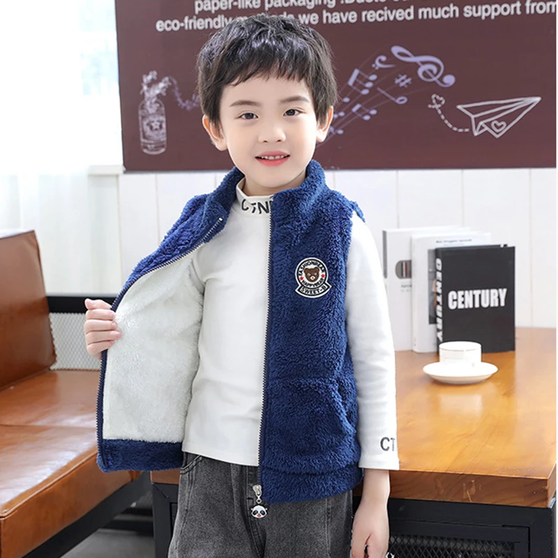 2024 Boys Vest Autumn Winter Keep Warm Children Plush Waistcoat Double Sided Girls Jacket Birthday Gifts 3-12 Years Kids Clothes