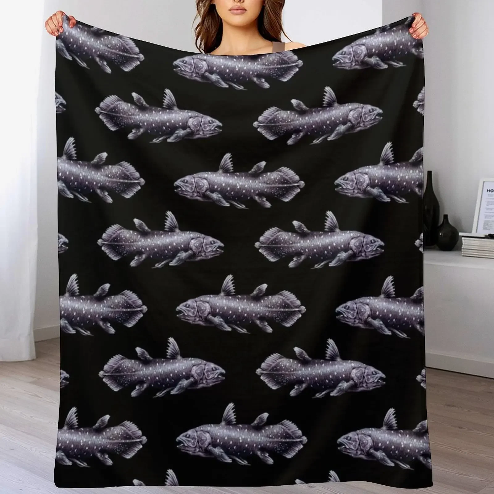 

Coelacanth Fish Throw Blanket Foldable Soft Warm Blanket for Outdoor Use