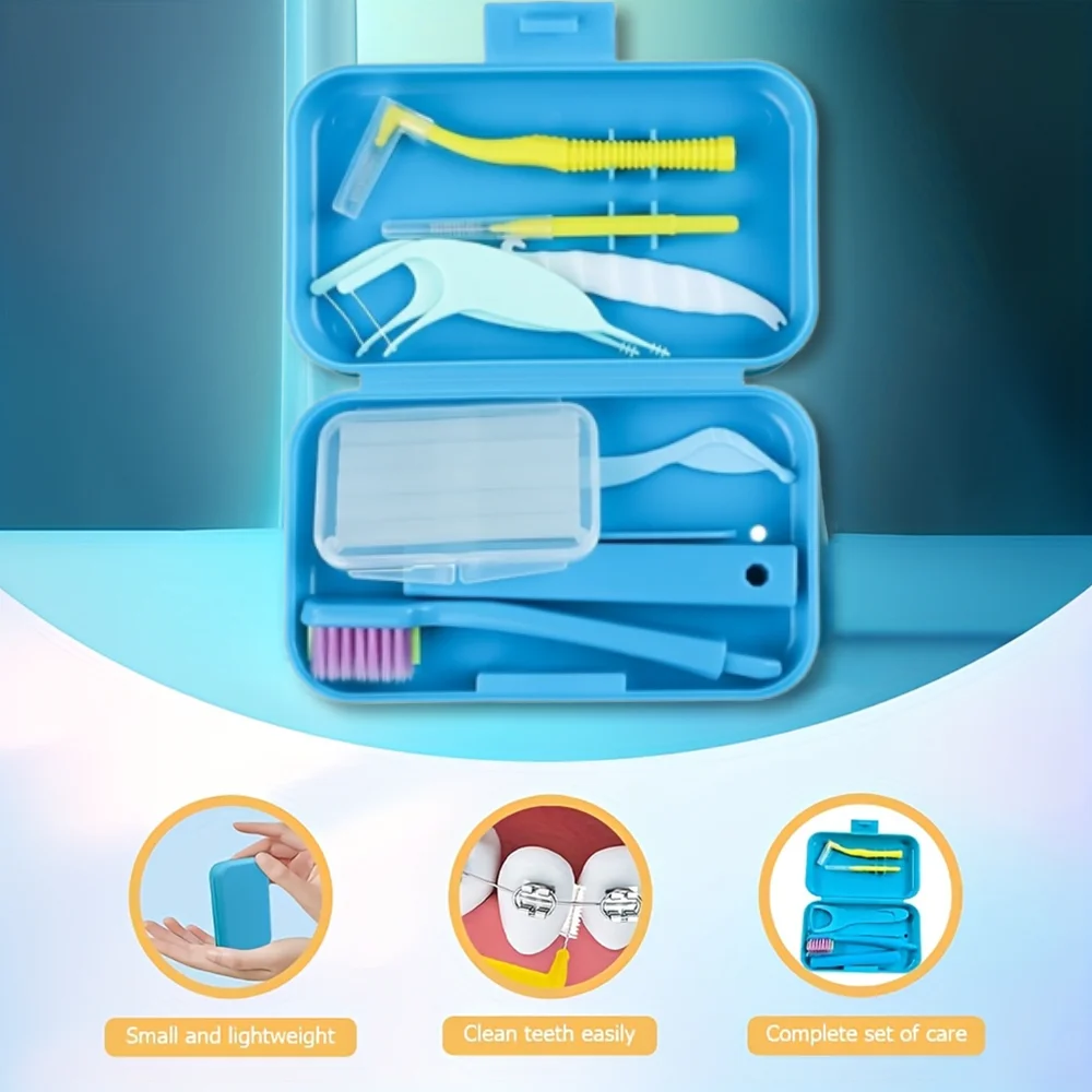 Travel Portable Orthodontic Oral Dental Cleaning Kit Foldable Toothbrush Orthodontic Wax Interdental Brush Oral Cleaning Care