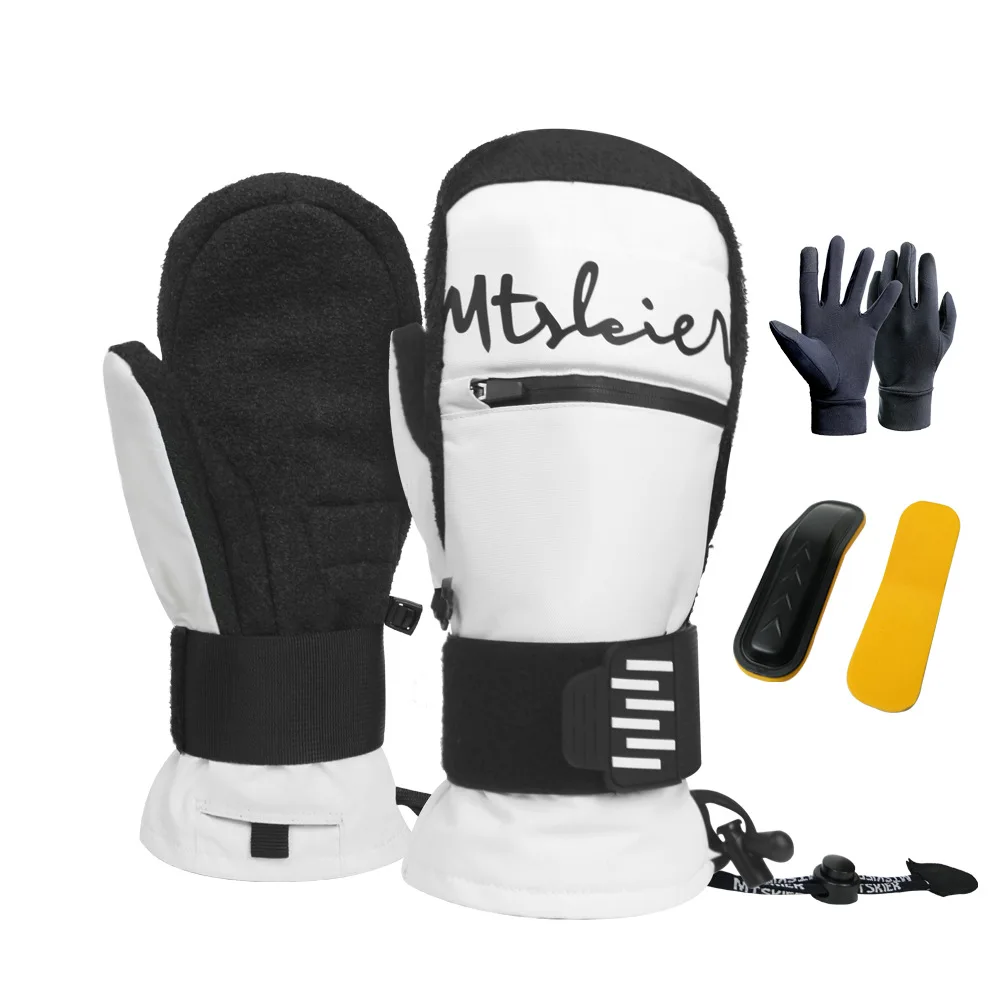 Professional Winter Thermal Gloves Wrist Support Plates Wear Resistant Waterproof  -30degree Warm Snow Heated Ski Gloves