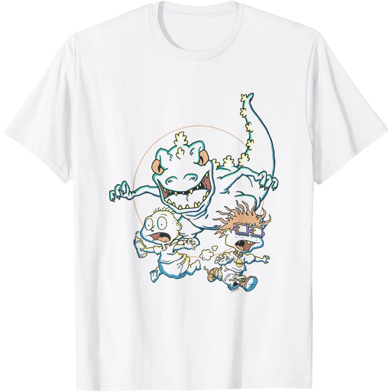 Camiseta de algodón con cuello redondo y estampado gráfico de Rugrats Reptar Chase Tommy y Chuckie, camiseta informal de manga corta