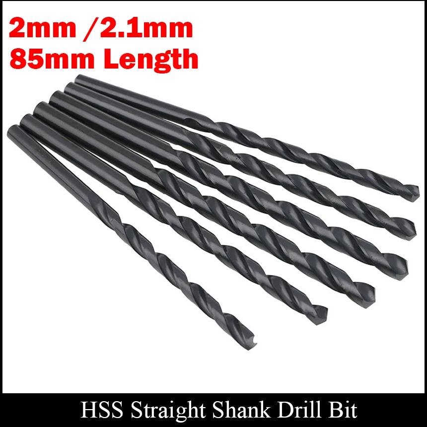 Foret hélicoïdal à tige droite entièrement rectifié, bois, plastique, métal, AL, acier rapide, HSS, fini noir, longueur 2mm, 2.1mm, 85mm