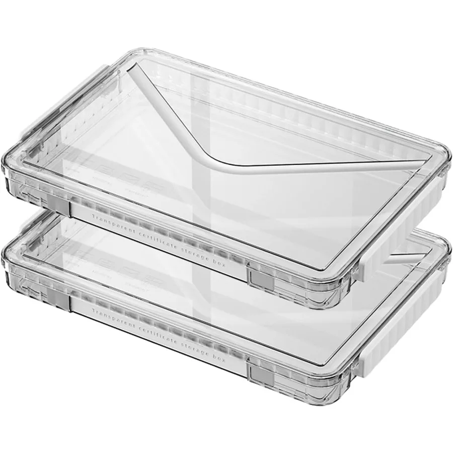 2-pack doorzichtige plastic archiefdozen met vergrendelbare deksels, stapelbare A4-opslag ‎ Witte grendels klein