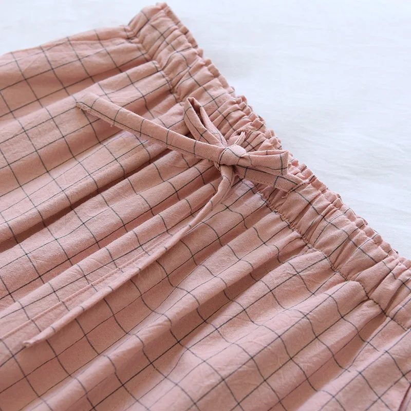 Pyjamahose für Damen, aus Baumwolle, für den Hausgebrauch, Herbst- und Winterhose, kariert, mit elastischem Bund und Kordel, Schlafhose für Studentinnen, weich und modisch. – Detail 13