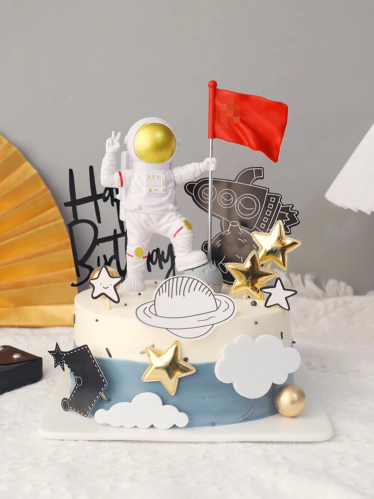 Astronaut flag Cake Topper Universe Planet Series Cake Toppers For Outer Space Birthday Party Dessert Props Festive Decoration