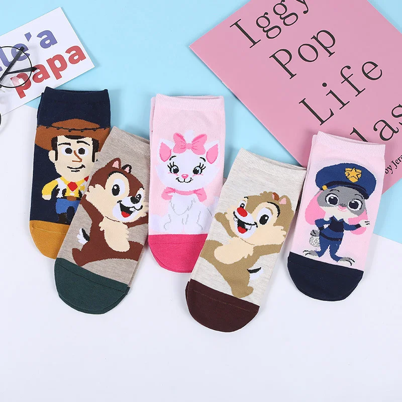 Disney Anime Marie Cat Chip \'n\' Dale Cotton Socks Cartoon Squirrel Men Women\'s Low Tube Socks Summer Short Socks Gift