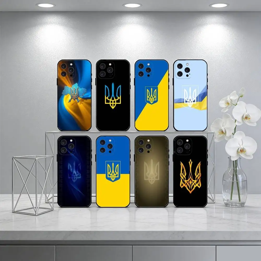 

Ukraine Flag Ukrainian Phone Case For iPhone 17 16 15 14 13 12 Max Plus Silicone Black Cover