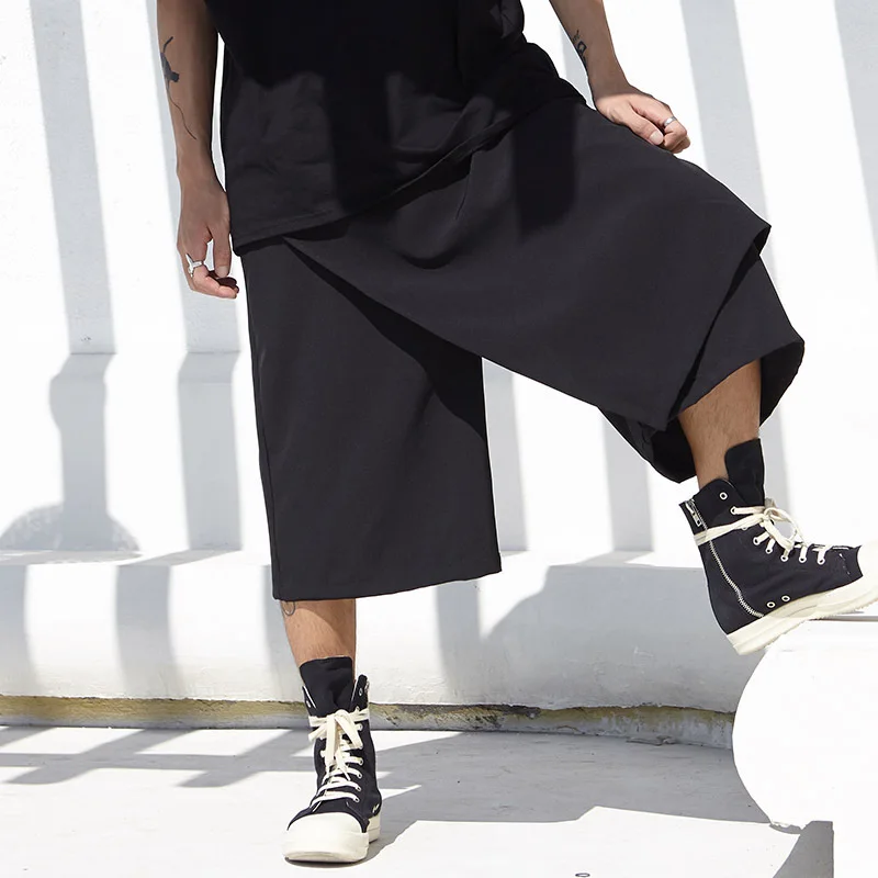 

Men's Wide Leg Pants Spring And Autumn New Niche Personality Irregular Design Super Loose Dark Nine Points Pants