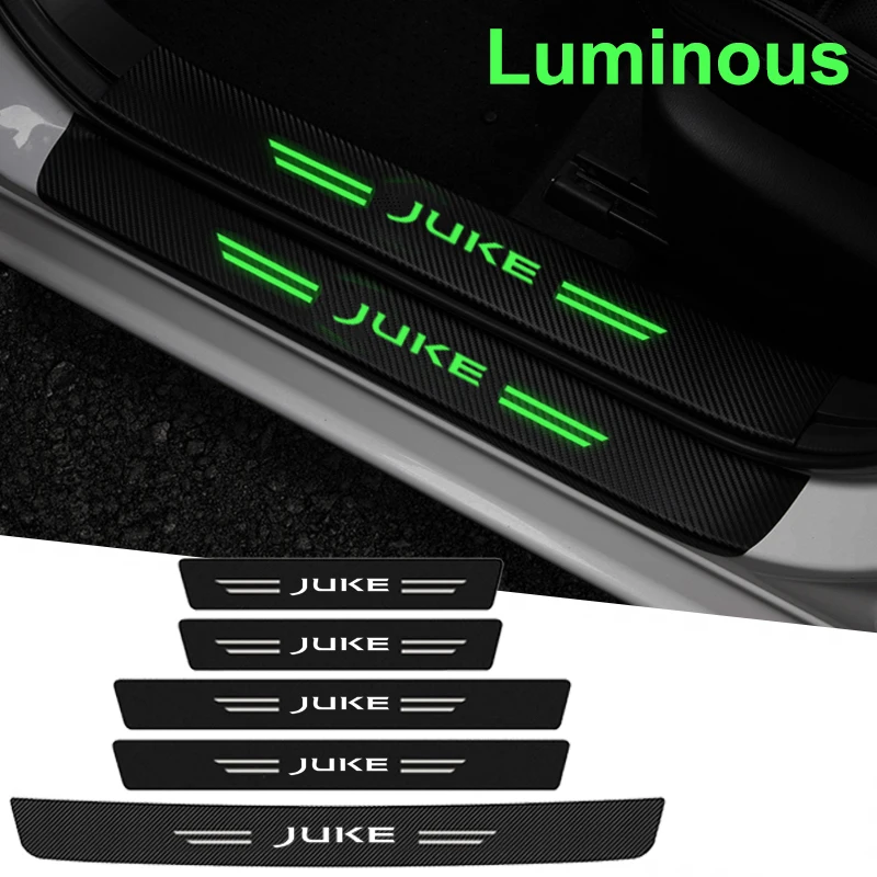 Car Decals for Nissan Juke Logo Luminous Door Sill Strip Carbon Fiber Trunk Threshold Stickers Anti Scratch Tape Interior