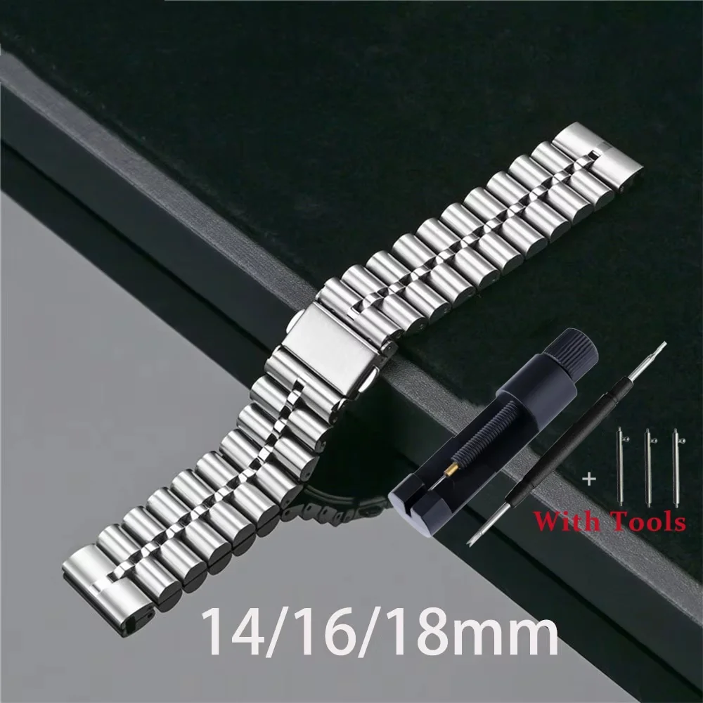 

14mm 16mm 18mm Quick Release Solid 304L Stainless Steel Watch Strap Metal Folding Watch Buckle Band for Universal Watch Bracelet