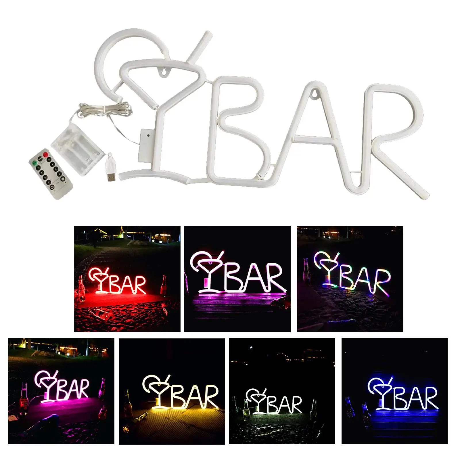 Bar Neon Sign Light, Decoração de parede LED, Bateria ou Lâmpada USB, Light Up para casa, Bar, Festa, 10.16x0.79x21.6 polegadas